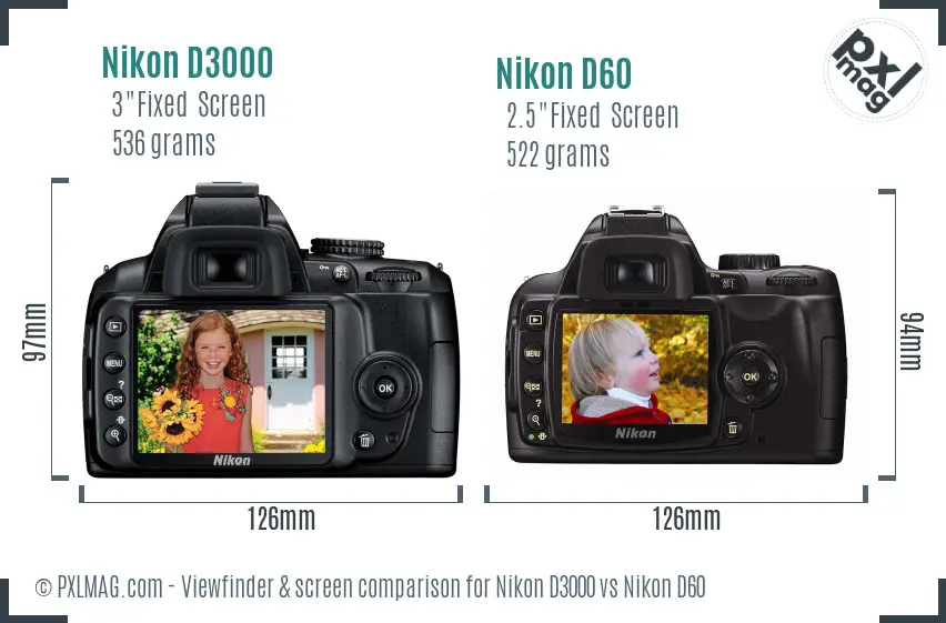 Nikon D3000 vs Nikon D60 Screen and Viewfinder comparison
