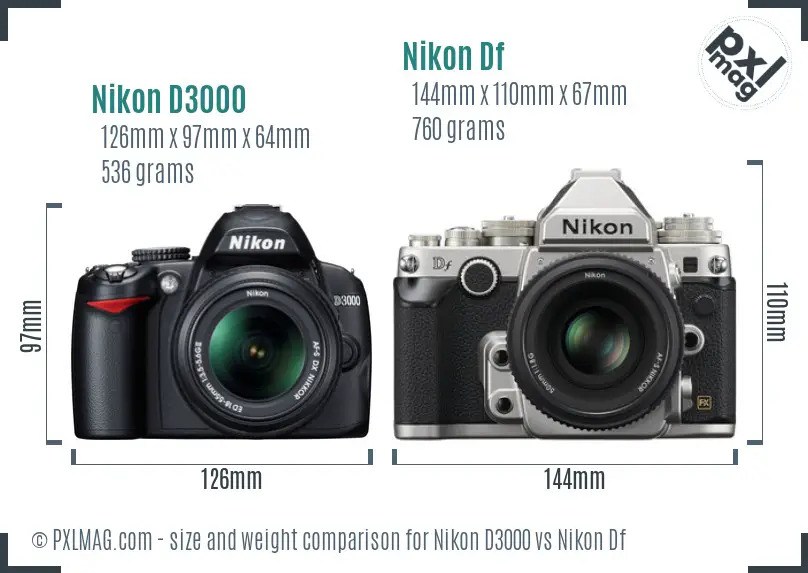 Nikon D3000 vs Nikon Df size comparison
