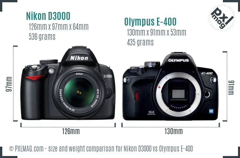 Nikon D3000 vs Olympus E-400 size comparison