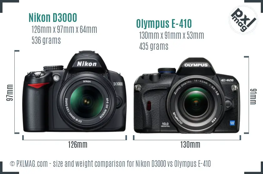 Nikon D3000 vs Olympus E-410 size comparison