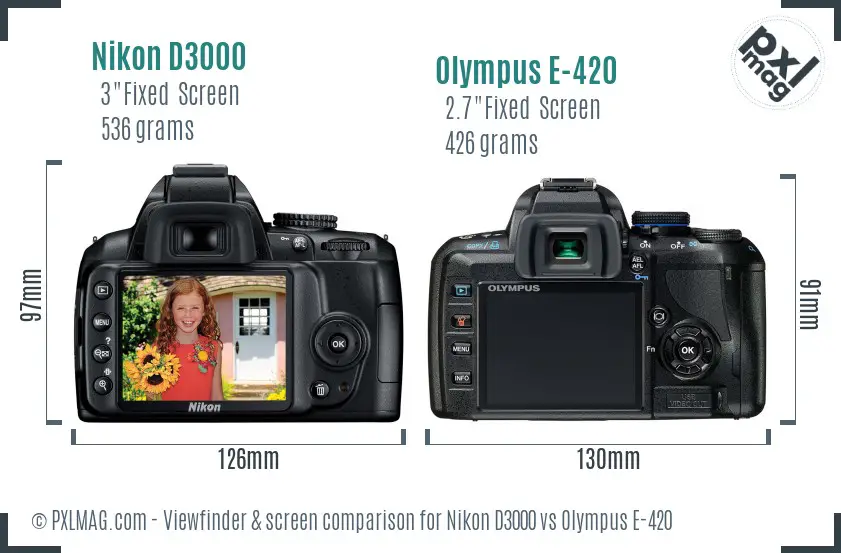 Nikon D3000 vs Olympus E-420 Screen and Viewfinder comparison
