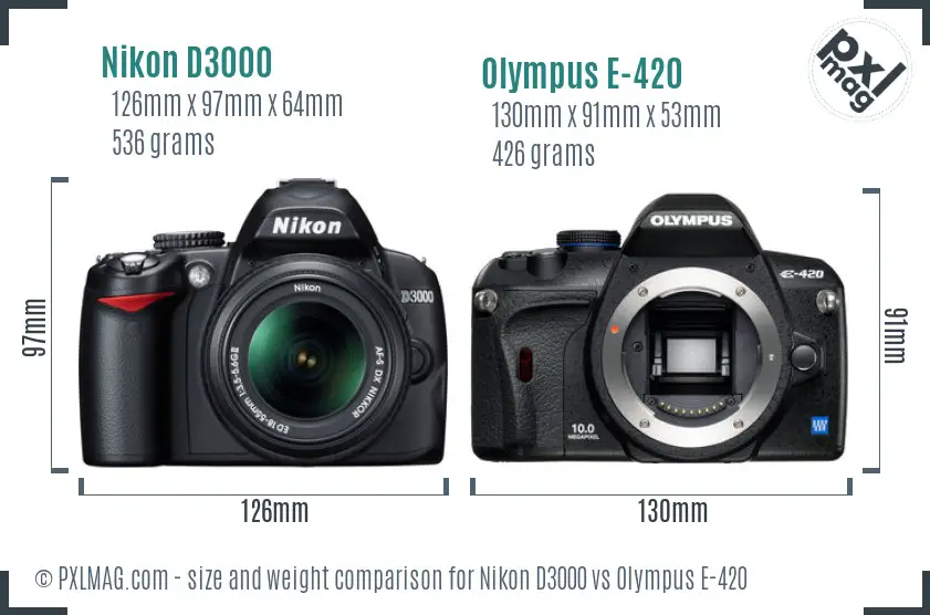 Nikon D3000 vs Olympus E-420 size comparison