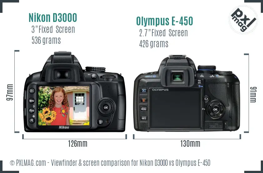 Nikon D3000 vs Olympus E-450 Screen and Viewfinder comparison