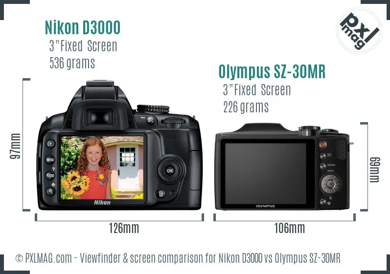 Nikon D3000 vs Olympus SZ-30MR Screen and Viewfinder comparison