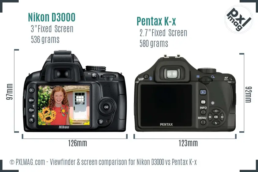 Nikon D3000 vs Pentax K-x Screen and Viewfinder comparison