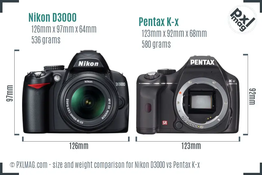 Nikon D3000 vs Pentax K-x size comparison