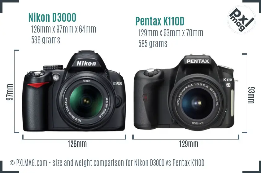 Nikon D3000 vs Pentax K110D size comparison
