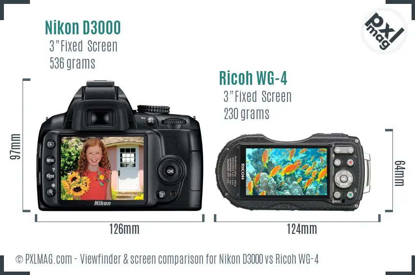 Nikon D3000 vs Ricoh WG-4 Screen and Viewfinder comparison