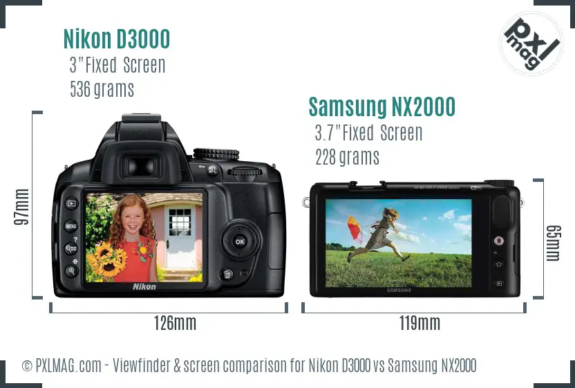 Nikon D3000 vs Samsung NX2000 Screen and Viewfinder comparison