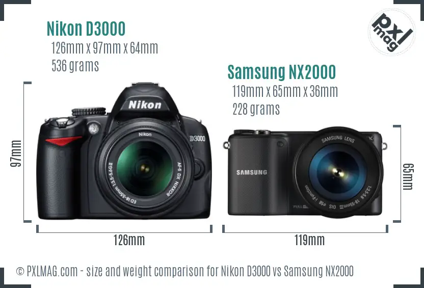 Nikon D3000 vs Samsung NX2000 size comparison