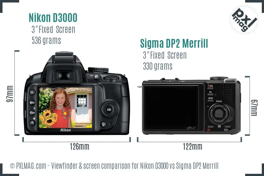 Nikon D3000 vs Sigma DP2 Merrill Screen and Viewfinder comparison
