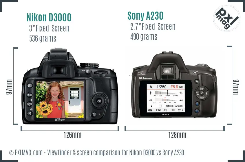 Nikon D3000 vs Sony A230 Screen and Viewfinder comparison
