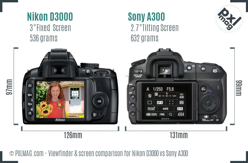 Nikon D3000 vs Sony A300 Screen and Viewfinder comparison
