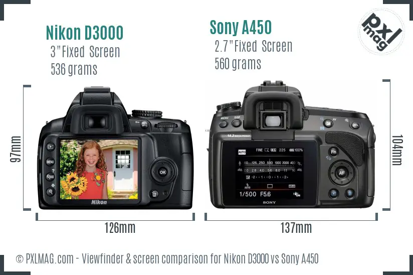 Nikon D3000 vs Sony A450 Screen and Viewfinder comparison