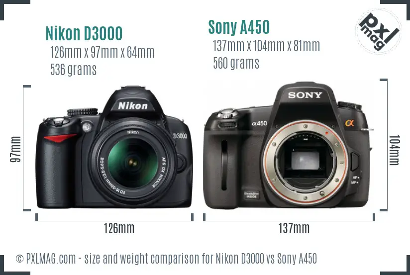 Nikon D3000 vs Sony A450 size comparison