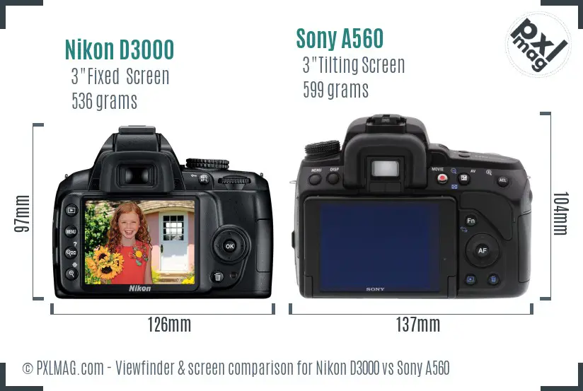 Nikon D3000 vs Sony A560 Screen and Viewfinder comparison