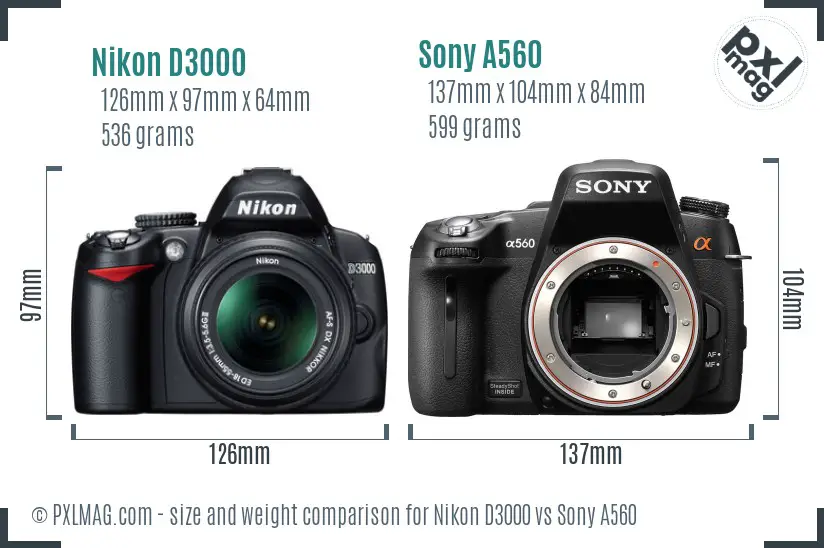 Nikon D3000 vs Sony A560 size comparison