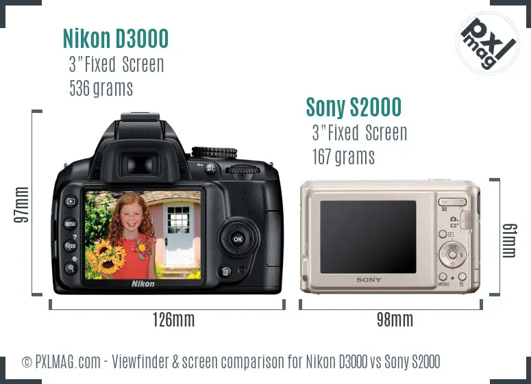 Nikon D3000 vs Sony S2000 Screen and Viewfinder comparison