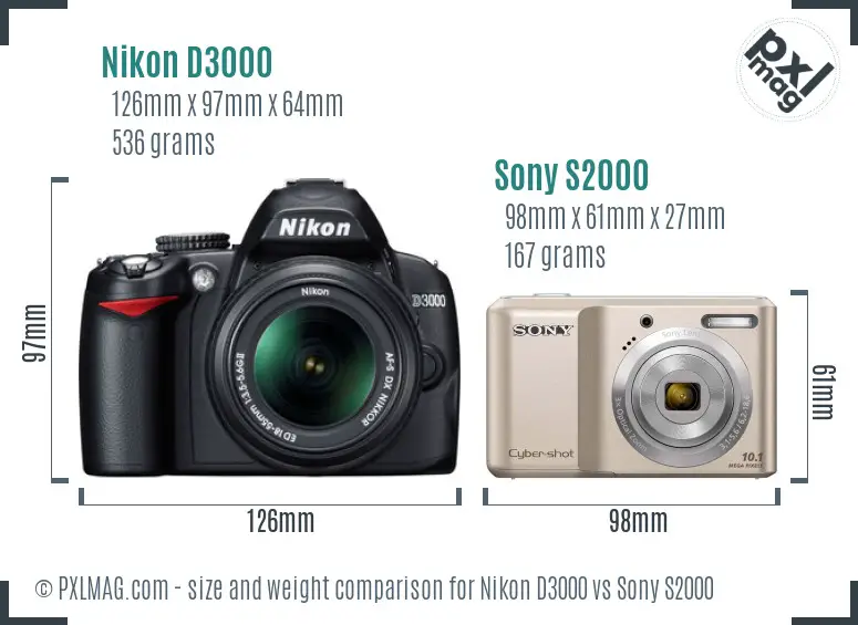 Nikon D3000 vs Sony S2000 size comparison