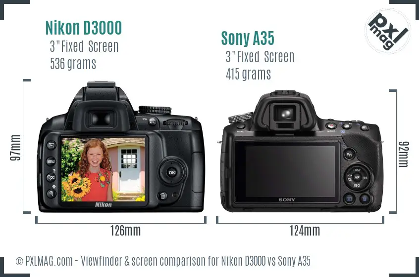 Nikon D3000 vs Sony A35 Screen and Viewfinder comparison