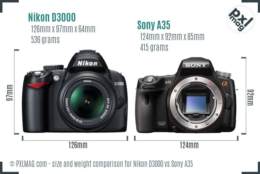 Nikon D3000 vs Sony A35 size comparison