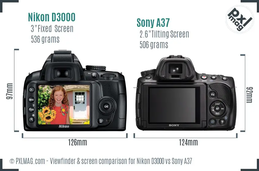 Nikon D3000 vs Sony A37 Screen and Viewfinder comparison