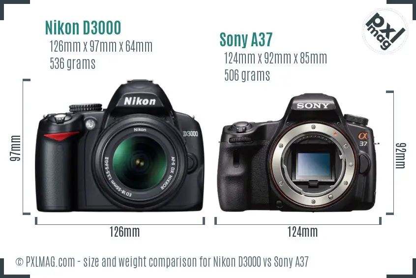 Nikon D3000 vs Sony A37 size comparison