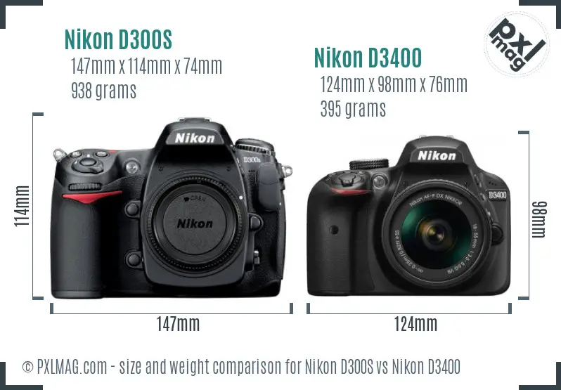Nikon D300S vs Nikon D3400 size comparison Nikon D300S vs Nikon D3400 size comparison