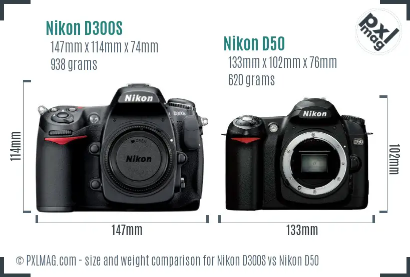 Nikon D300S vs Nikon D50 size comparison
