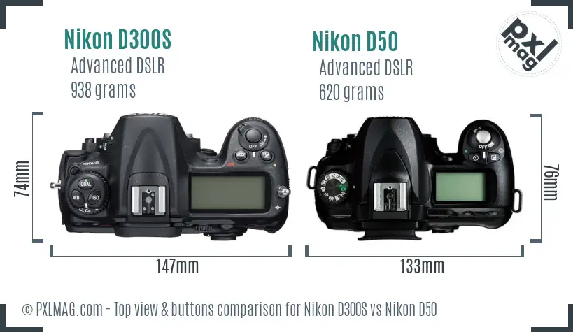 Nikon D300S vs Nikon D50 top view buttons comparison
