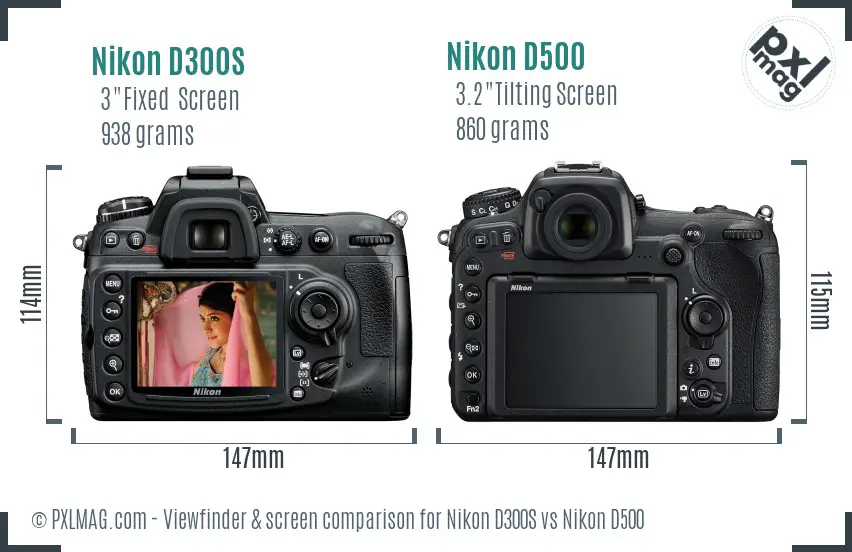 Nikon D300S vs Nikon D500 Screen and Viewfinder comparison