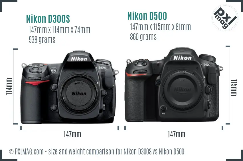 Nikon D300S vs Nikon D500 size comparison