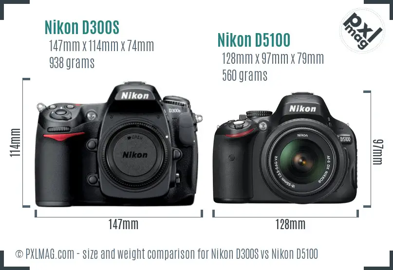Nikon D300S vs Nikon D5100 size comparison Nikon D300S vs Nikon D5100 size comparison