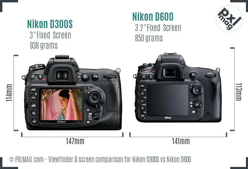 Nikon D300S vs Nikon D600 Screen and Viewfinder comparison