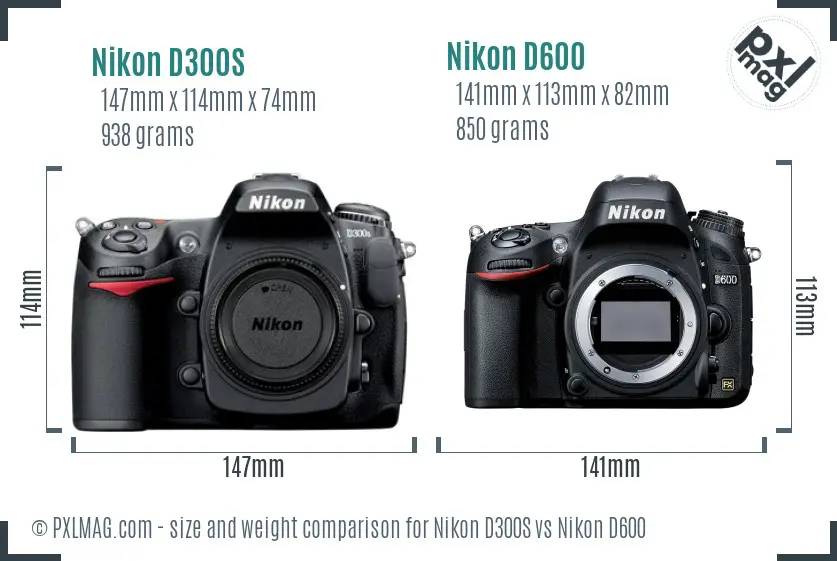 Nikon D300S vs Nikon D600 size comparison