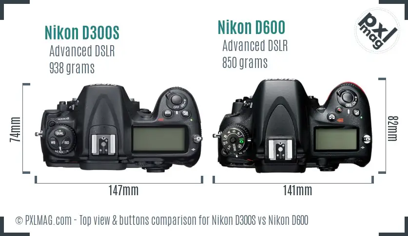Nikon D300S vs Nikon D600 top view buttons comparison
