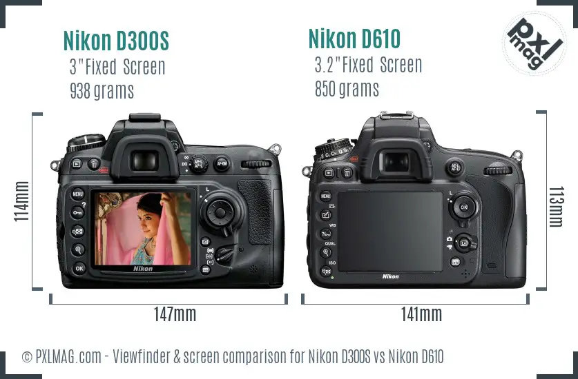 Nikon D300S vs Nikon D610 Screen and Viewfinder comparison