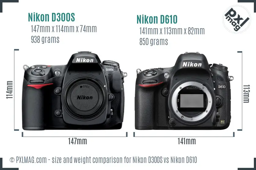 Nikon D300S vs Nikon D610 size comparison