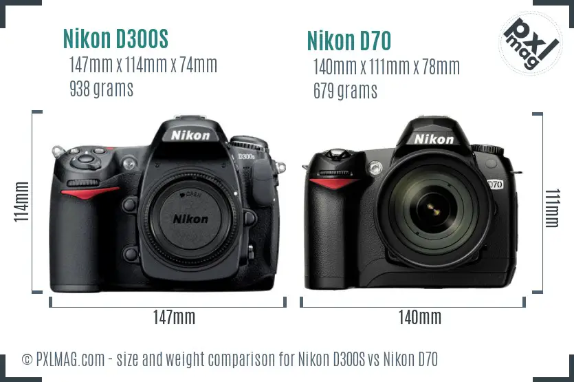Nikon D300S vs Nikon D70 size comparison