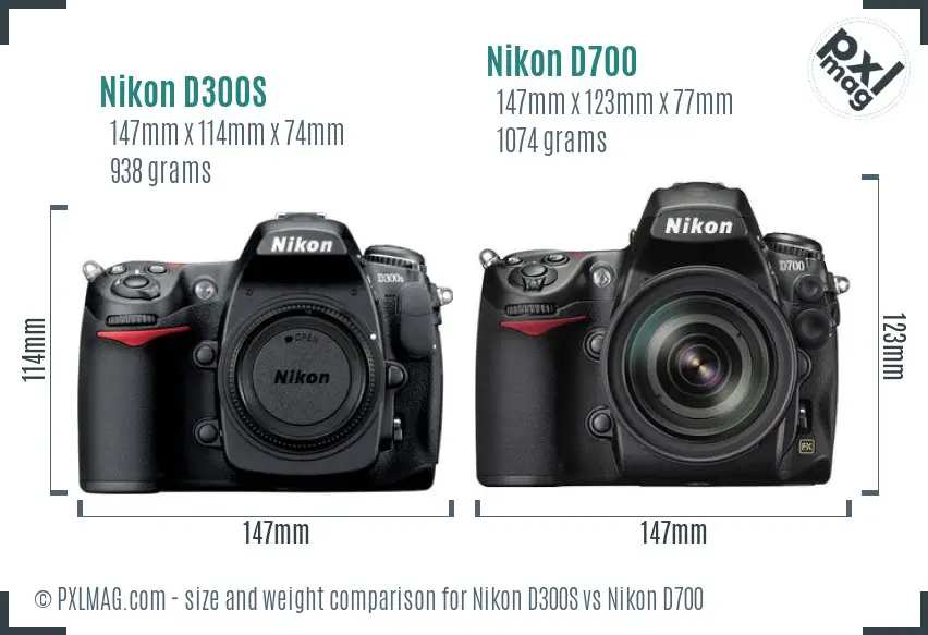 Nikon D300S vs Nikon D700 size comparison