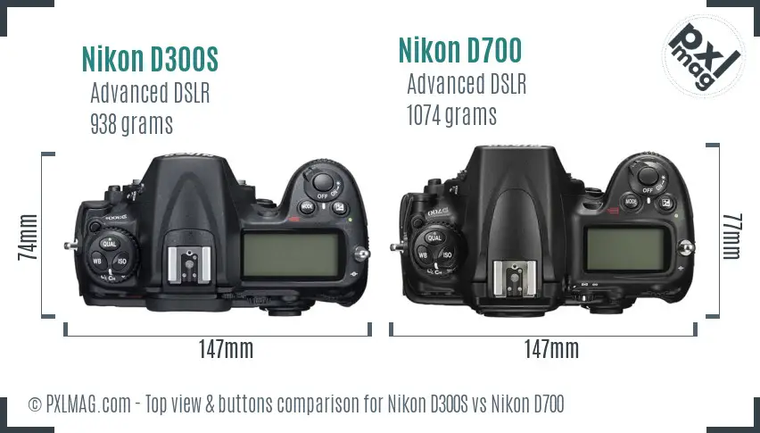 Nikon D300S vs Nikon D700 top view buttons comparison