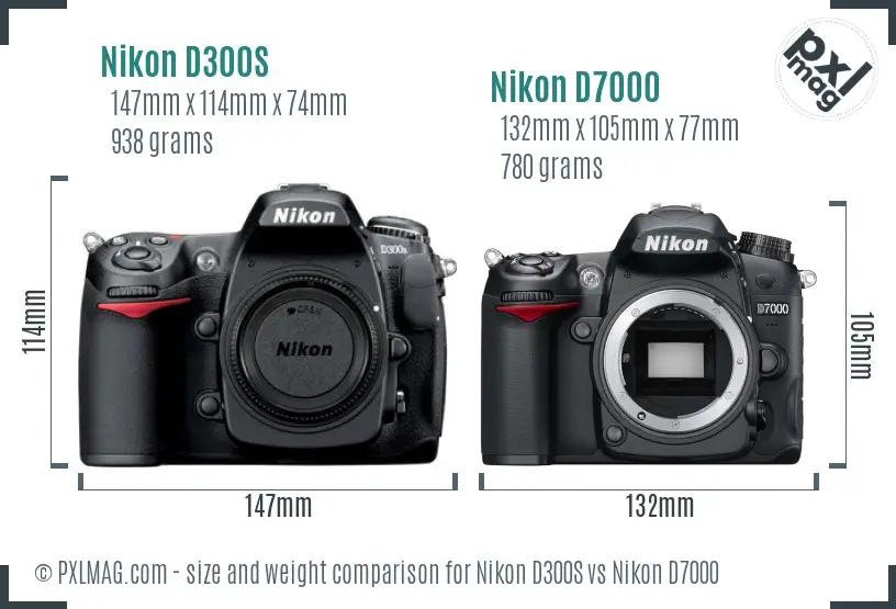 Nikon D300S vs Nikon D7000 size comparison