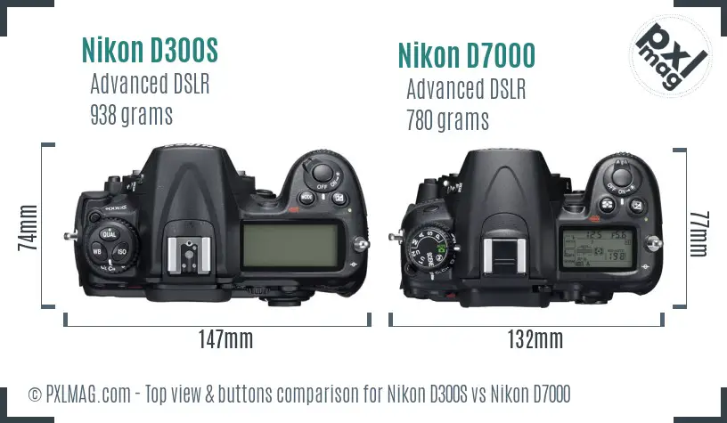 Nikon D300S vs Nikon D7000 top view buttons comparison