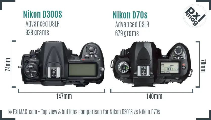 Nikon D300S vs Nikon D70s top view buttons comparison