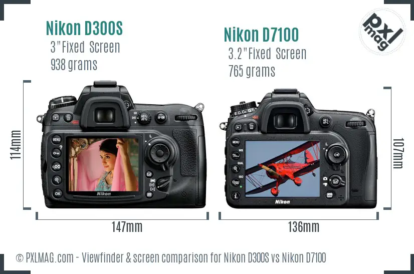 Nikon D300S vs Nikon D7100 Screen and Viewfinder comparison