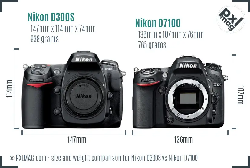 Nikon D300S vs Nikon D7100 size comparison