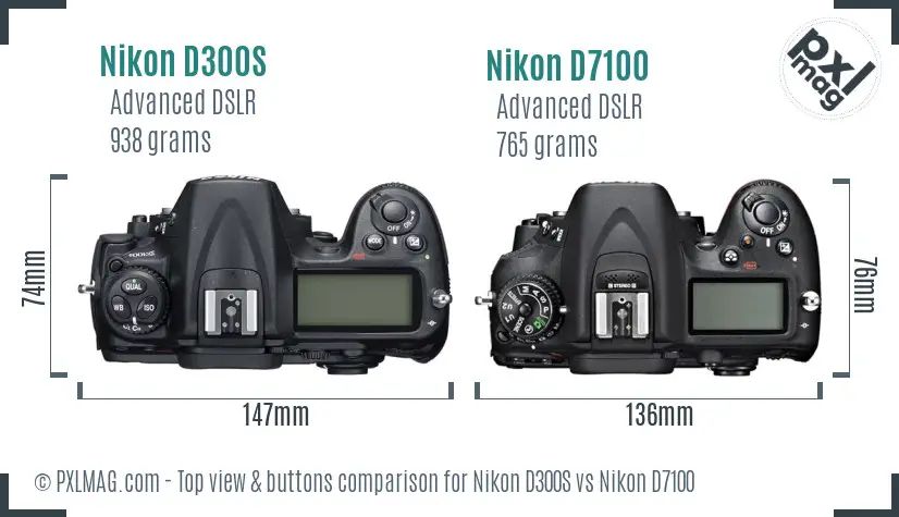 Nikon D300S vs Nikon D7100 top view buttons comparison