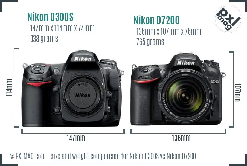 Nikon D300S vs Nikon D7200 size comparison