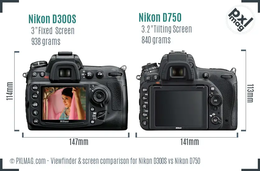 Nikon D300S vs Nikon D750 Screen and Viewfinder comparison