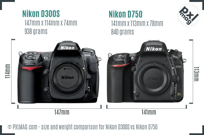 Nikon D300S vs Nikon D750 size comparison